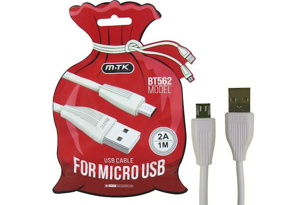 Moveteck Regular USB 2.0 to micro USB Cable Λευκό BT562