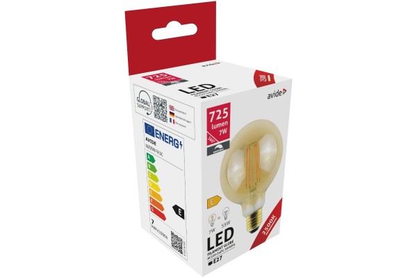 Avide LED Filament Κοινή G95 7W E27 360° Θερμό 2500K Ντιμαριζόμενο/Κεχριμπάρι