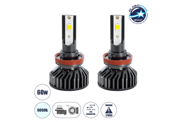 GloboStar 82027 H8/H9/H11/H16 F2 Line KIT 3rd Generation Can-Bus Series LED CREE CXB COB 30/60W 7000lm DC 12V Αδιάβροχο IP65 Ψυχρό Λευκό 6000K