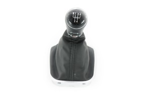 Leather Luxe Δερμάτινη Φούσκα Με Πόμολο 5-6 Ταχυτήτων Ασημί Για Volkswagen Polo 6C