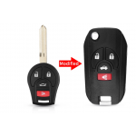 Μετατροπή Flip Σε Νέο Κέλυφος Κλειδιού Για Nissan Sylphy-Cube-Juke-Rogue-Micra-Qashqai-Altima-Maxima-Sentra-Versa Με Λάμα NSN14 & 3 Κουμπιά-Panic