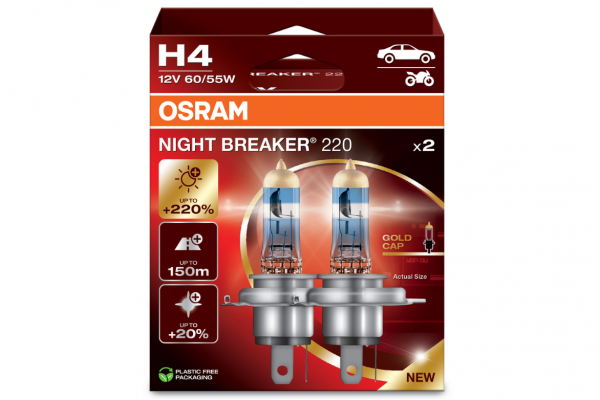 Osram Night Breaker +220% H4 12V 55W - 2 ΤΜΧ 64193NB220-2HB