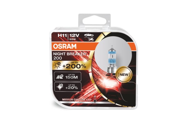 Osram Λάμπες Night Breaker 200 H11 Αλογόνου 12V 55W 2τμχ-64211NB200-HCB