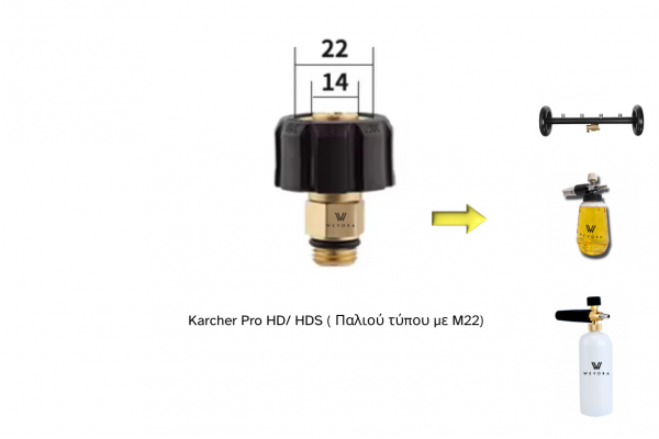 Wevora Μεταλλικός Αντάπτορας Karcher Pro HD/ HDS ( Παλιού τύπου με M22) Για Αφροποιήτες