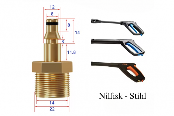 Wevora Αντάπτορας Για Πιστόλια & Λάστιχα Υψηλής Πίεσης Nilfisk - Stihl Με Σπείρωμα M22