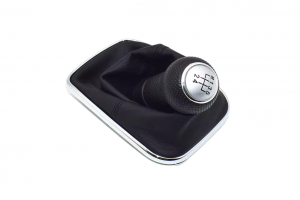 Leather Luxe Δερμάτινη Φούσκα Με Πόμολο 5 Ταχυτήτων Για Volkswagen Golf 4 - Bora - Jetta Ασημί - Εσωτερική Διάμετρο 23mm