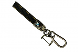 Μπρελόκ Κλειδιών Δερμάτινο με Κίτρινες Ραφές & Μεταλλικό Κούμπωμα Για BMW