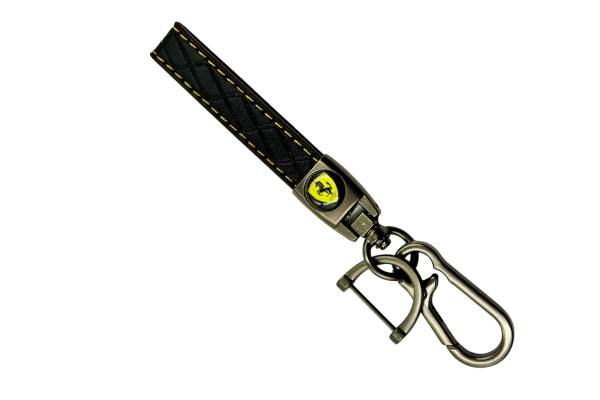 Μπρελόκ Κλειδιών Δερμάτινο με Κίτρινες Ραφές & Μεταλλικό Κούμπωμα Για Ferrari