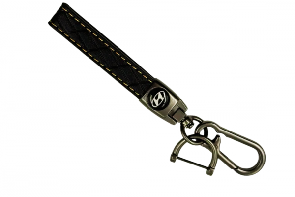 Μπρελόκ Κλειδιών Δερμάτινο με Κίτρινες Ραφές & Μεταλλικό Κούμπωμα Για Hyundai