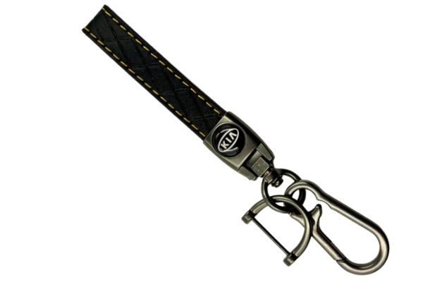 Μπρελόκ Κλειδιών Δερμάτινο με Κίτρινες Ραφές & Μεταλλικό Κούμπωμα Για KIA