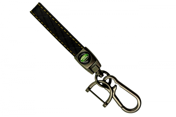 Μπρελόκ Κλειδιών Δερμάτινο με Κίτρινες Ραφές & Μεταλλικό Κούμπωμα Για Land Rover