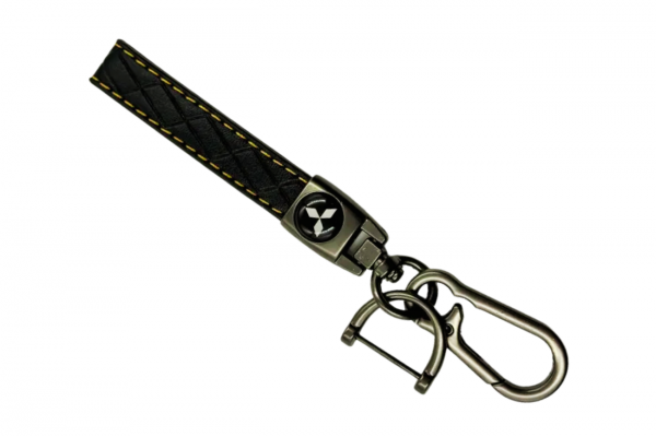 Μπρελόκ Κλειδιών Δερμάτινο με Κίτρινες Ραφές & Μεταλλικό Κούμπωμα Για Mitsubishi