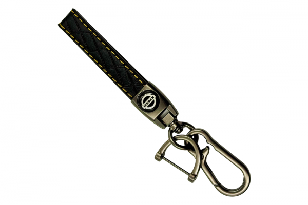 Μπρελόκ Κλειδιών Δερμάτινο με Κίτρινες Ραφές & Μεταλλικό Κούμπωμα Για Nissan