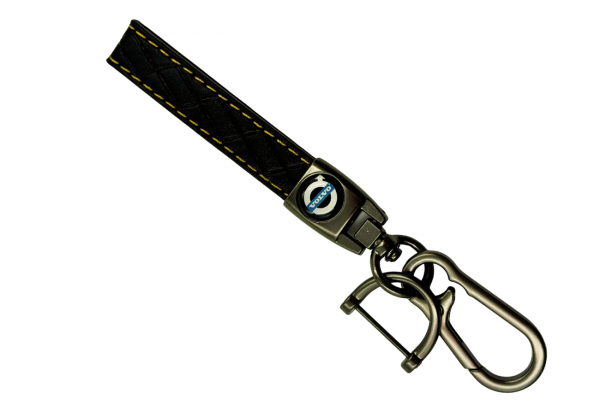 Μπρελόκ Κλειδιών Δερμάτινο με Κίτρινες Ραφές & Μεταλλικό Κούμπωμα Για Volvo