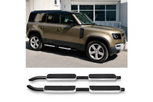 Πλαινά Σκαλοπάτια Με Βάσεις Για Land Rover Defender (L663) 2019+ 4DoorsΜαύρο / Ασημί 2 Τεμάχια