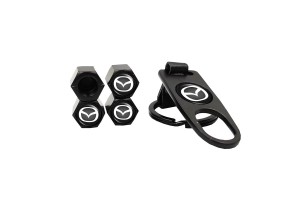 Καπάκια Βαλβίδων Αυτοκινήτου Με Μπρελόκ Mazda Μαύρο 5 Τεμάχια