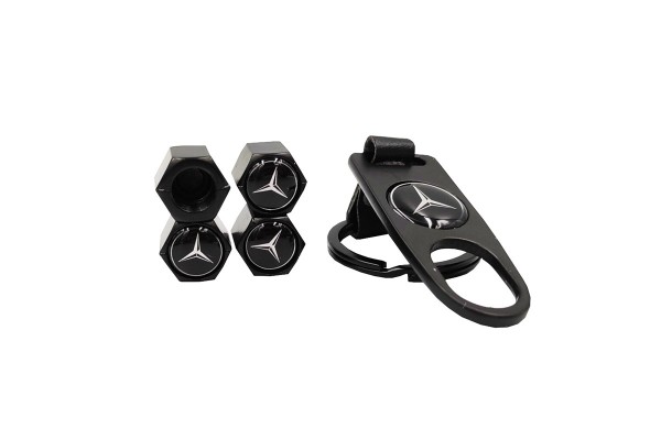 Καπάκια Βαλβίδων Αυτοκινήτου Με Μπρελόκ Mercedes-Benz Μαύρο 5 Τεμάχια