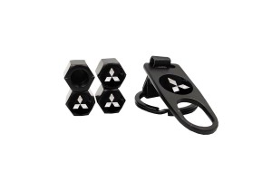 Καπάκια Βαλβίδων Αυτοκινήτου Με Μπρελόκ Mitsubishi Μαύρο 5 Τεμάχια