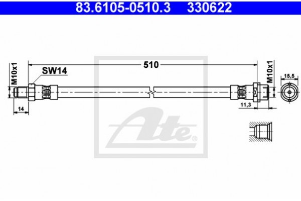 Ate Ελαστικός Σωλήνας Φρένων - 83.6105-0510.3