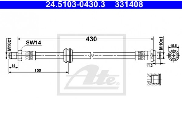 Ate Ελαστικός Σωλήνας Φρένων - 24.5103-0430.3