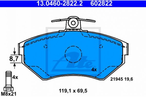 Ate Σετ τακάκια, Δισκόφρενα - 13.0460-2822.2