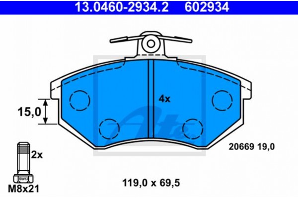 Ate Σετ τακάκια, Δισκόφρενα - 13.0460-2934.2