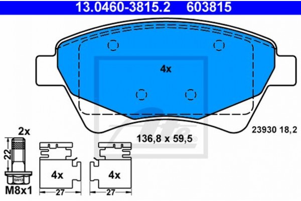 Ate Σετ τακάκια, Δισκόφρενα - 13.0460-3815.2