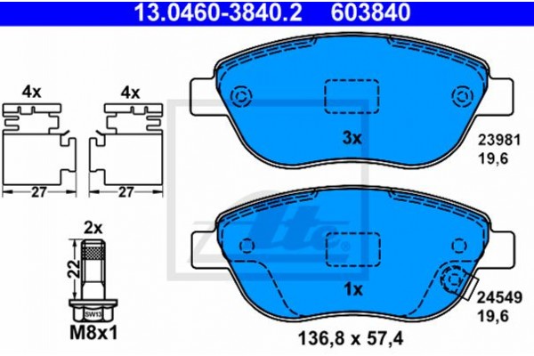 Ate Σετ τακάκια, Δισκόφρενα - 13.0460-3840.2