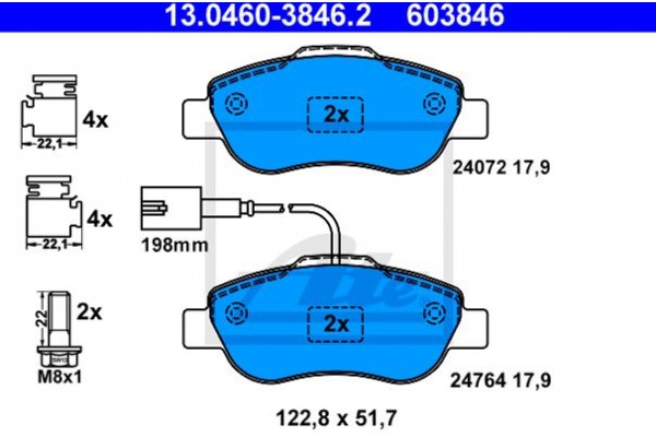 Ate Σετ τακάκια, Δισκόφρενα - 13.0460-3846.2