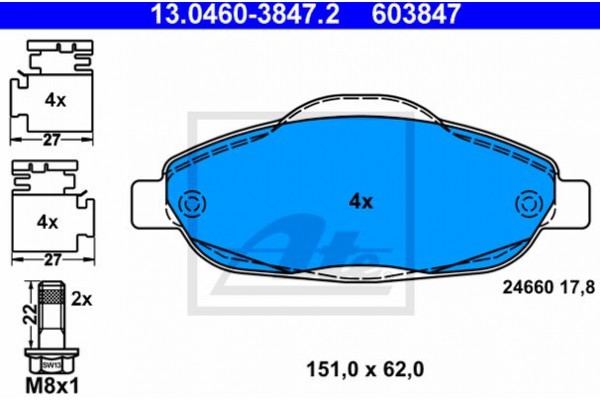 Ate Σετ τακάκια, Δισκόφρενα - 13.0460-3847.2