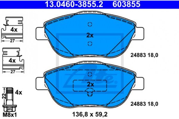 Ate Σετ τακάκια, Δισκόφρενα - 13.0460-3855.2