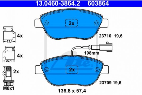 Ate Σετ τακάκια, Δισκόφρενα - 13.0460-3864.2