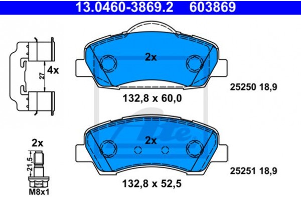 Ate Σετ τακάκια, Δισκόφρενα - 13.0460-3869.2