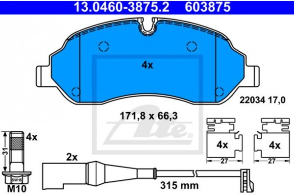 Ate Σετ τακάκια, Δισκόφρενα - 13.0460-3875.2