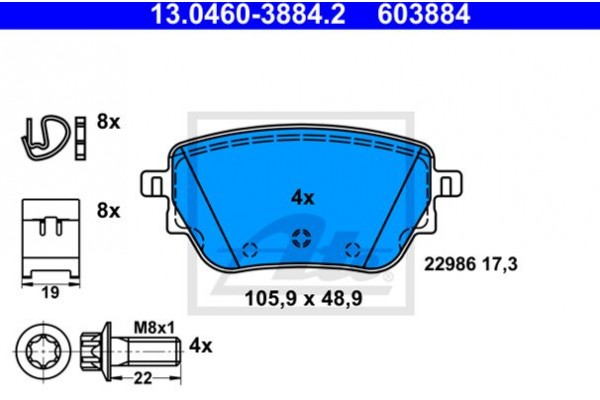 Ate Σετ τακάκια, Δισκόφρενα - 13.0460-3884.2