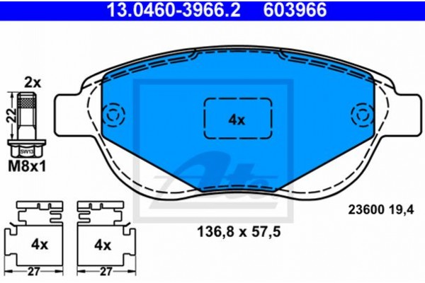 Ate Σετ τακάκια, Δισκόφρενα - 13.0460-3966.2