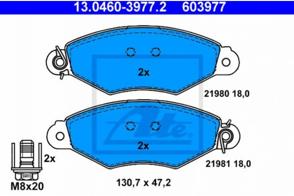 Ate Σετ τακάκια, Δισκόφρενα - 13.0460-3977.2