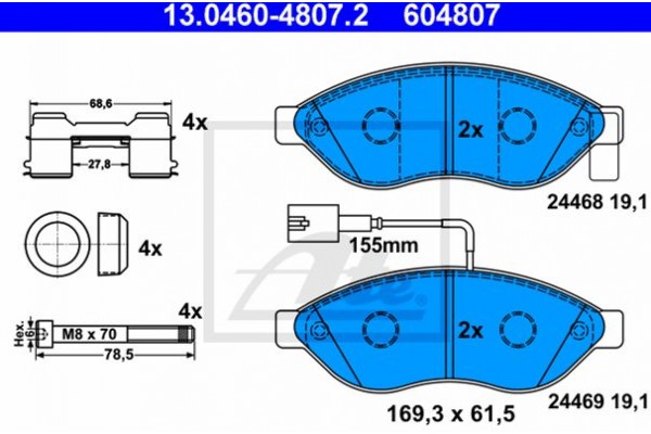 Ate Σετ τακάκια, Δισκόφρενα - 13.0460-4807.2