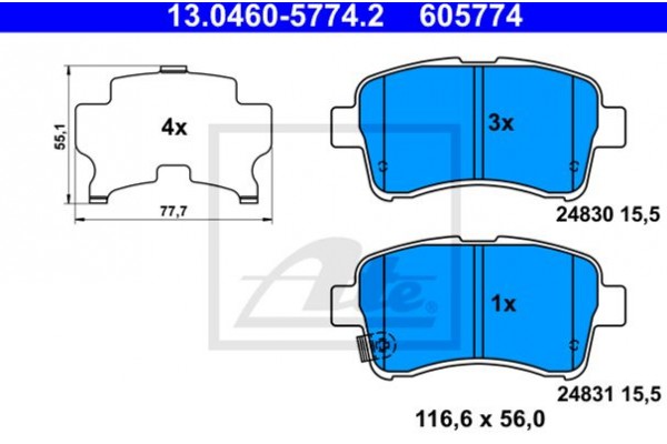 Ate Σετ τακάκια, Δισκόφρενα - 13.0460-5774.2