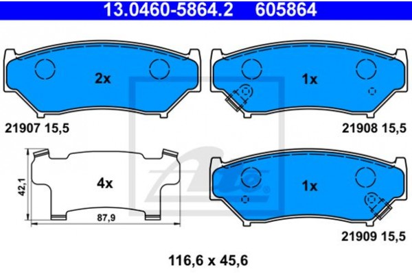 Ate Σετ τακάκια, Δισκόφρενα - 13.0460-5864.2