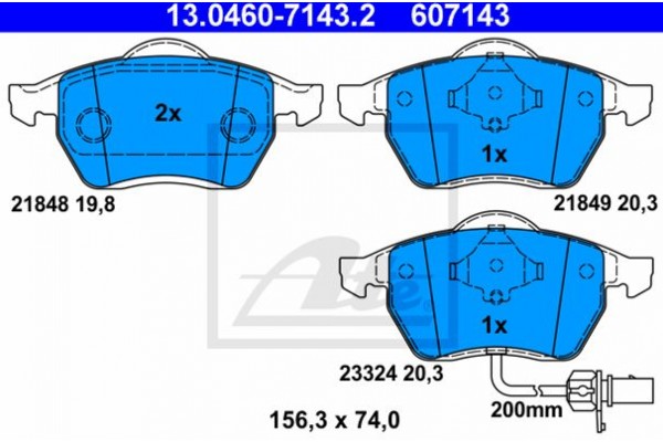 Ate Σετ τακάκια, Δισκόφρενα - 13.0460-7143.2