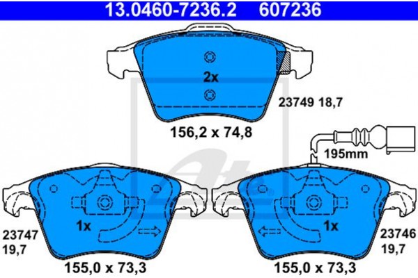 Ate Σετ τακάκια, Δισκόφρενα - 13.0460-7236.2