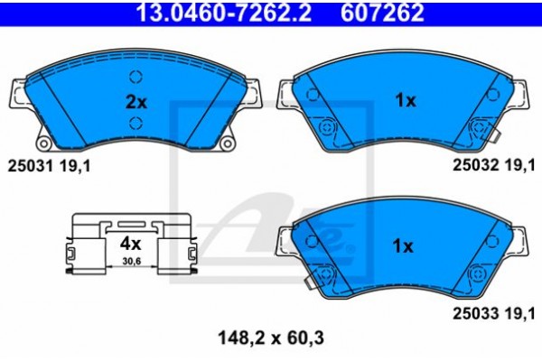 Ate Σετ τακάκια, Δισκόφρενα - 13.0460-7262.2