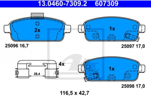 Ate Σετ τακάκια, Δισκόφρενα - 13.0460-7309.2