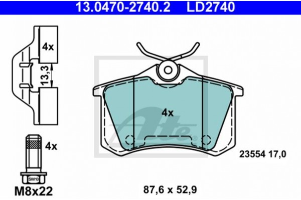 Ate Σετ τακάκια, Δισκόφρενα - 13.0470-2740.2