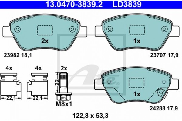 Ate Σετ τακάκια, Δισκόφρενα - 13.0470-3839.2