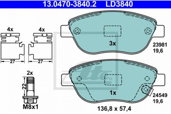 Ate Σετ τακάκια, Δισκόφρενα - 13.0470-3840.2