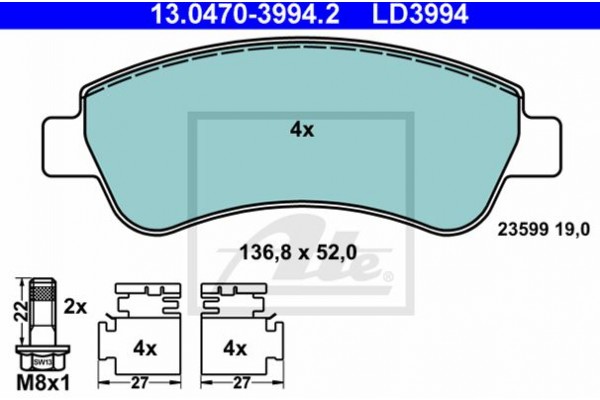 Ate Σετ τακάκια, Δισκόφρενα - 13.0470-3994.2