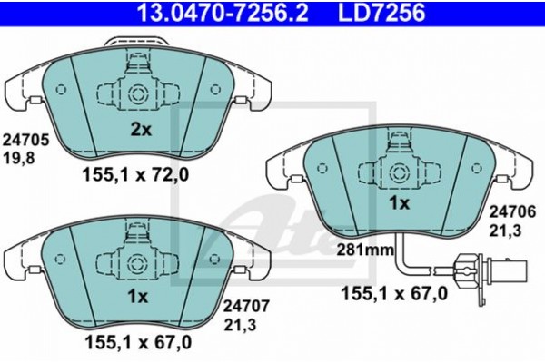 Ate Σετ τακάκια, Δισκόφρενα - 13.0470-7256.2