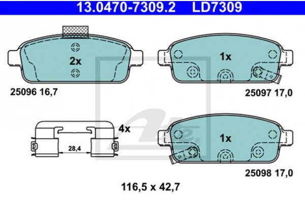 Ate Σετ τακάκια, Δισκόφρενα - 13.0470-7309.2